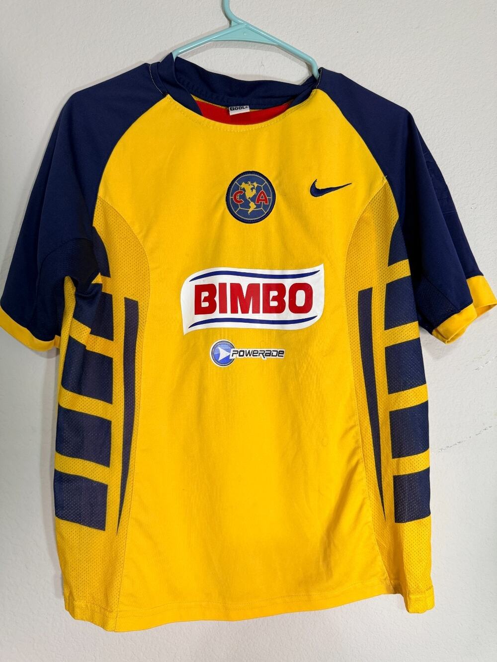 Youth Club America JONA 7 Soccer Jersey Large Yellow Blue BIMBO Mexico Futbol
